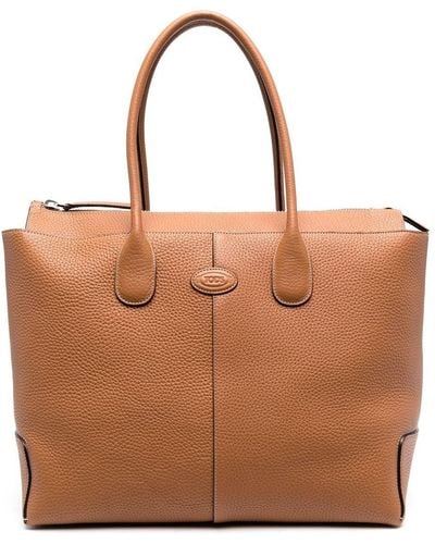 Tod's Logo-patch Leather Tote Bag - Brown