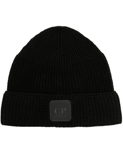 C.P. Company Bonnet en maille nervurée à patch logo - Noir
