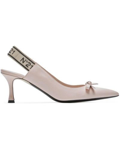N°21 Logo-strap Bow Leather Court Shoes - White