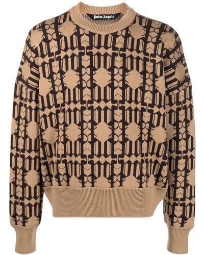 Palm Angels Monogram-jacquard Sweater - Brown