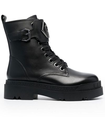 Liu Jo Combat Boots Met Logoplakkaat - Zwart