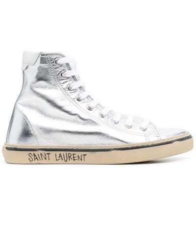 Saint Laurent Malibu Metallic High-top Sneakers - White