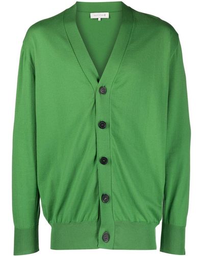 Mackintosh V-neck Cotton Cardigan - Green