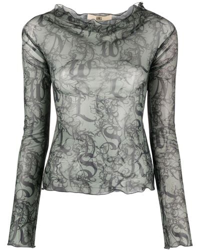 KNWLS Halcyon Gothic Lace-print Top - Gray