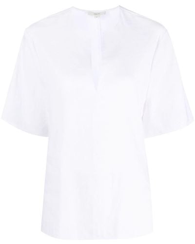 Vince Split-neck Short-sleeved Blouse - White