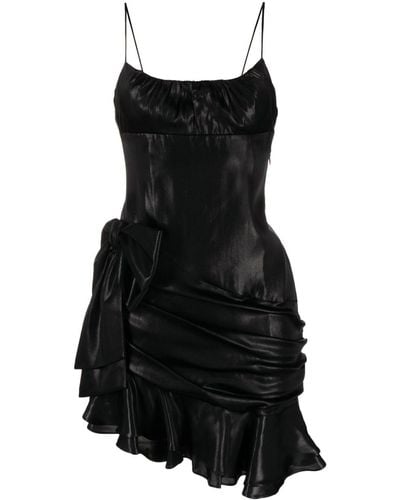 Alessandra Rich Bow-embellished Laminated-satin Dress - Black
