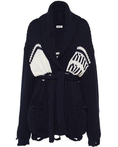 Miu Miu Cardigan con cintura - Blu