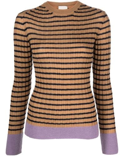 Alysi Striped Ribbed Sweater - Brown