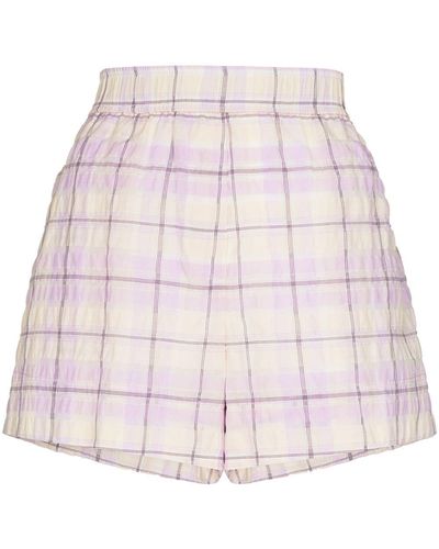 Ganni Check-pattern Elasticated-waist Shorts - Purple