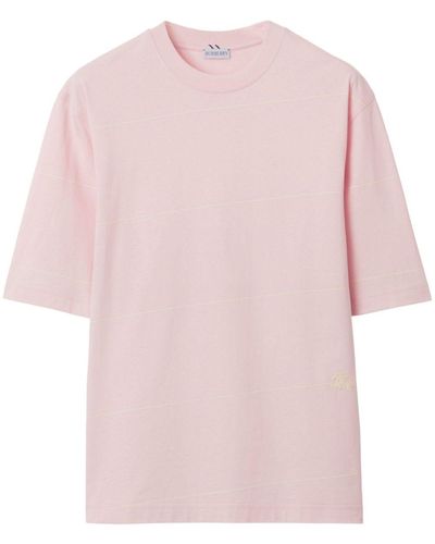 Burberry Gestreept T-shirt Met Borduurwerk - Roze