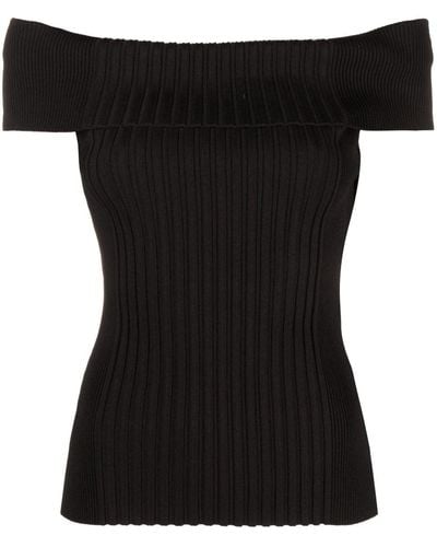 Ganni Off-shoulder Knit Top - Black