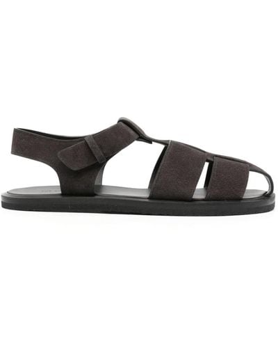 The Row Fisherman Flat Suede Sandals - Black