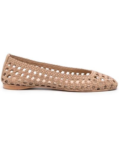 Paloma Barceló Open-knit Leather Ballerina Shoes - Brown