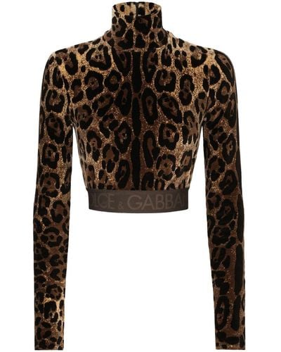 Dolce & Gabbana High Neck Leopard Print Blouse - Black
