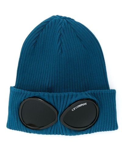 C.P. Company Goggles-detail Ribbed Beanie - Blue