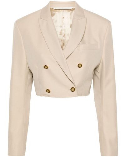 Palm Angels Double-Breasted Cropped Blazer - Natural