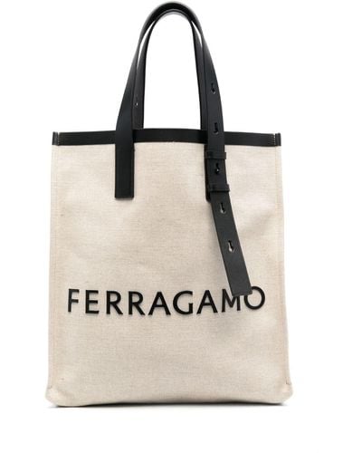 Ferragamo Logo-lettering Canvas Tote Bag - Natural