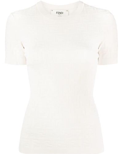 Fendi T-Shirt mit rundem Ausschnitt - Weiß