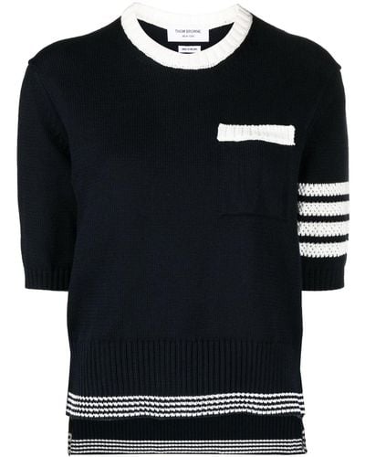 Thom Browne 4-bar Stripe Pointelle T-shirt - Black