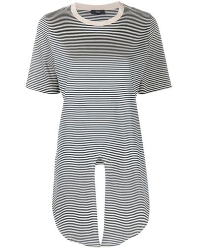 Fay T-shirt a righe con dettaglio nodo - Grigio