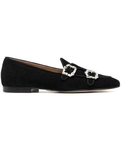 Edhen Milano Crystal-buckle Leather Loafers - Black