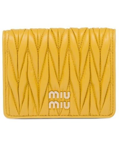 Miu Miu Logo-plaque Matelassé Wallet - Yellow