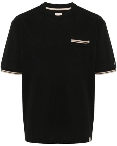 BOGGI T-shirt rayé en coton à logo brodé - Noir