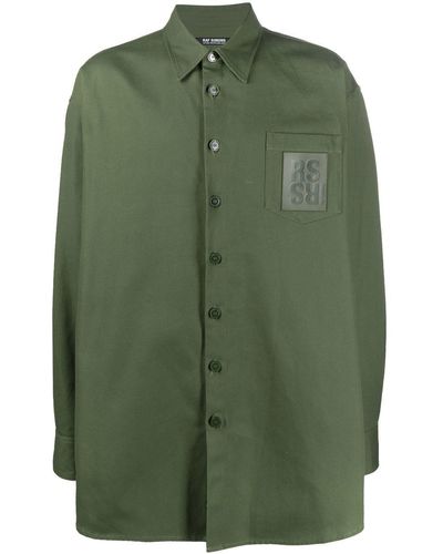 Raf Simons Oversized Logo-patch Cotton Shirt - Green