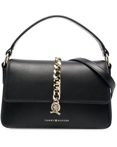 Tommy Hilfiger Chain-detail Leather Tote Bag - Black