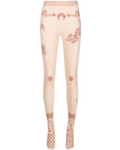 Marine Serre Regenerated Henna-print leggings - Natural