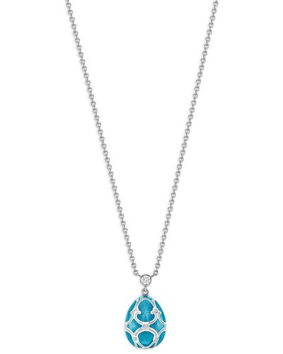 Faberge 18kt White Gold Heritage Petite Egg Diamond Necklace - Blue