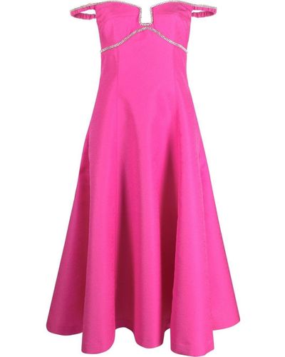 Self-Portrait Schulterfreies Midikleid Aus Brokat Mit Kristallen - Pink