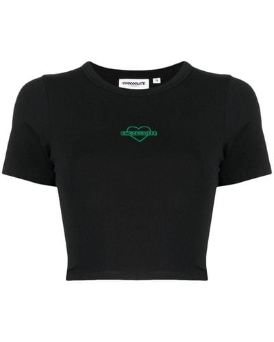 Chocoolate Logo-print Cropped T-shirt - Black