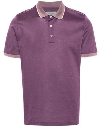 Canali Contrasting Piqué Polo Shirt - Purple