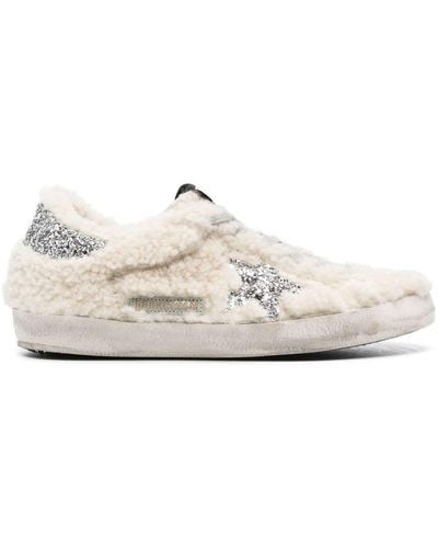 Golden Goose Shearling-panel Glitter Trainers - Natural
