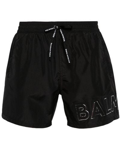 Balmain Logo-appliqué Swim Shorts - Black