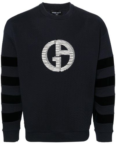 Giorgio Armani Logo-embroidered Matelassé Sweatshirt - Blue