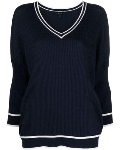 Fay V-neck Cable-knitted Sweater - Blue