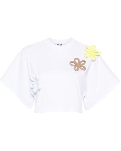 MSGM T-shirt crop à fleurs appliquées - Blanc