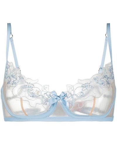 Agent Provocateur Lindie Bead-embellished Embroidered Tulle Underwired Bra - Blue