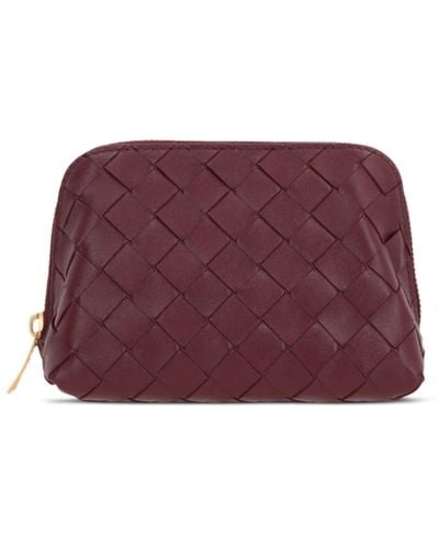 Bottega Veneta Beauty Pouch Intrecciato Leather Make-up Bag - Purple