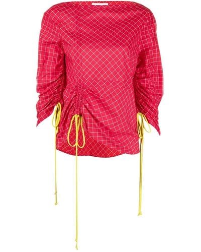 Tory Burch Check-print Ruched Top - Red