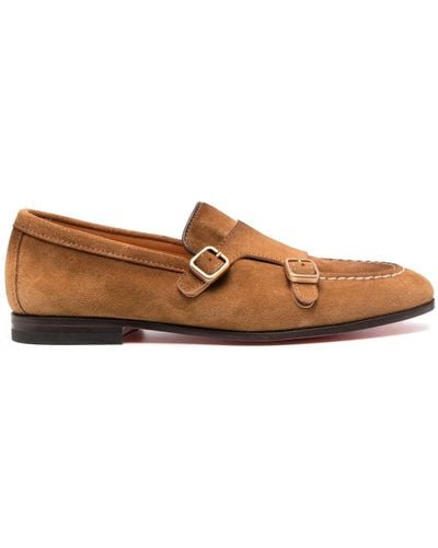 Santoni Double-buckle Suede Monk Shoes - Brown