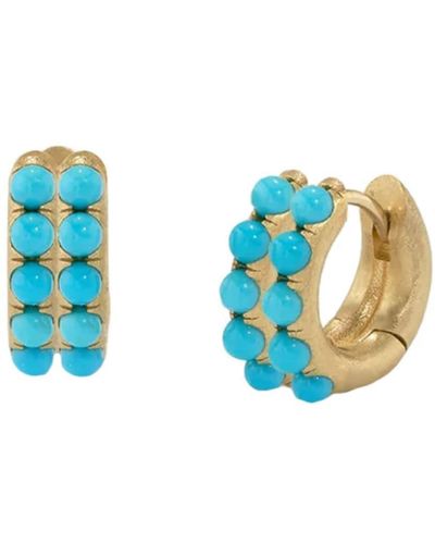 Irene Neuwirth 18kt Yellow Gold Gumball Turquoise Double-row huggie Earrings - Blue