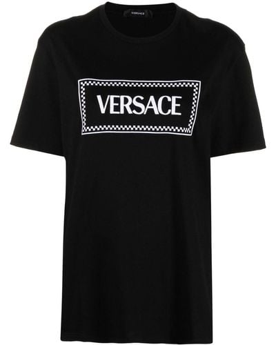 Versace T Shirt With Logo Embroidery - Black