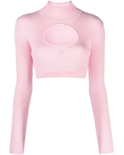 Courreges Logo-embroidered Cut-out Jumper - Pink