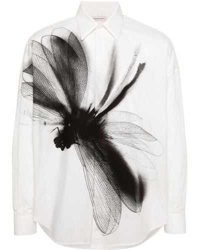 Alexander McQueen Camisa con estampado Dragonfly - Gris