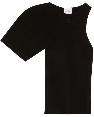 Courreges Asymmetric Wave Ribbed-knit Sweater - Black