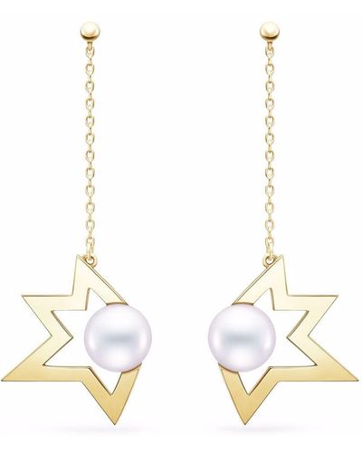 Tasaki 18kt Yellow Gold Collection Line Comet Plus Pearl Drop Earrings - Metallic