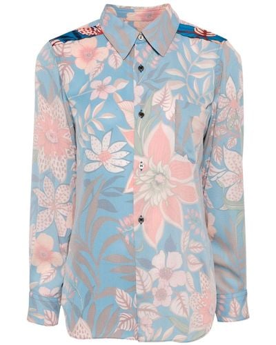 Comme des Garçons Floral-print Inside-out Shirt - ブルー